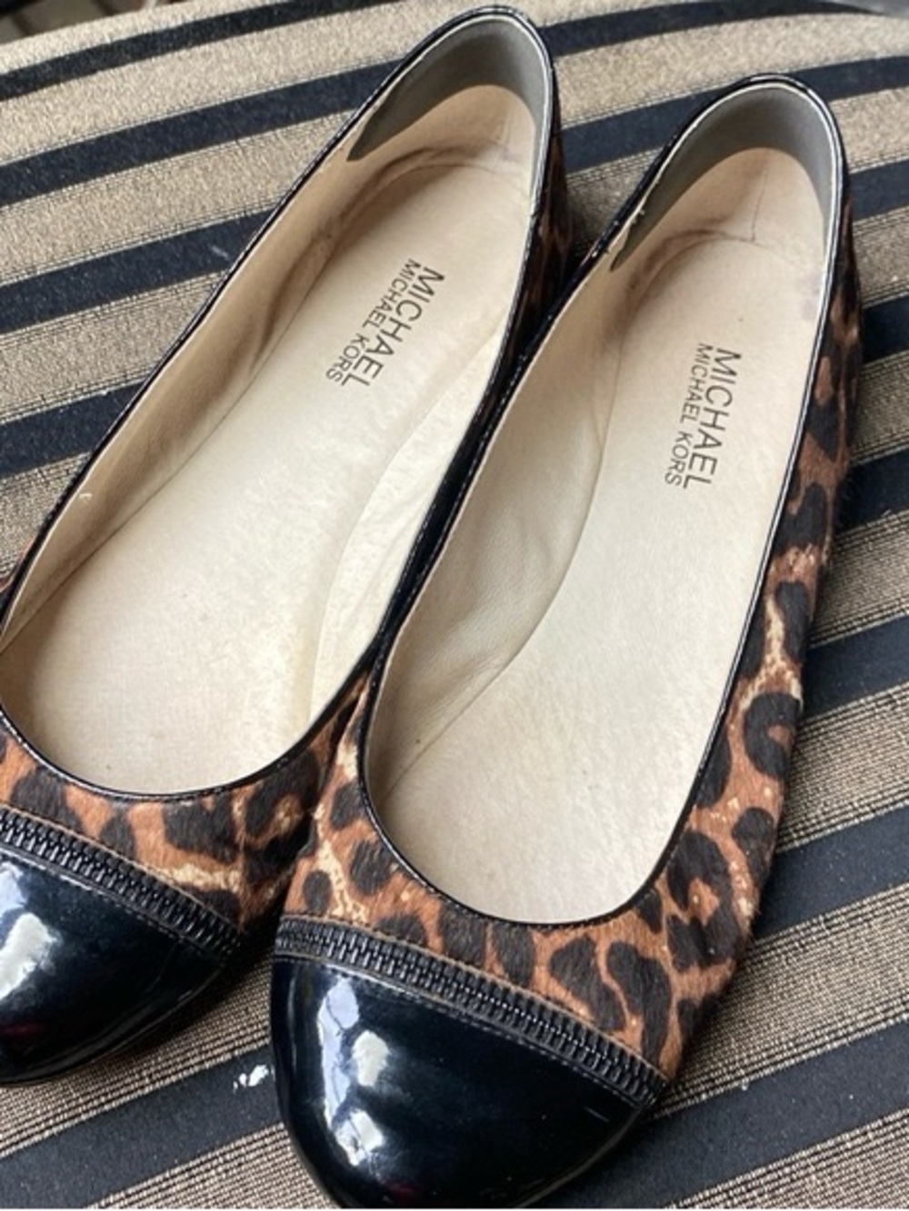 Michael Kors Cynthia Leather Leopard-Print Flats Shoes Loafers